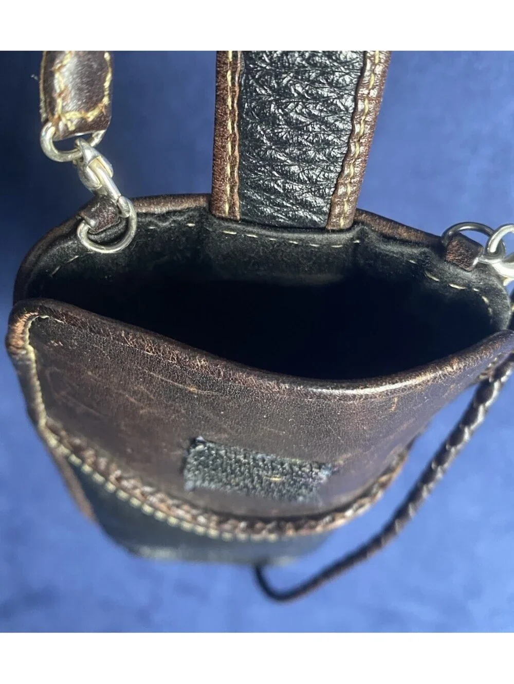 Vg BRIGHTON Black / Brown Leather Glasses Sunglasses Case w Braided Strap Heart